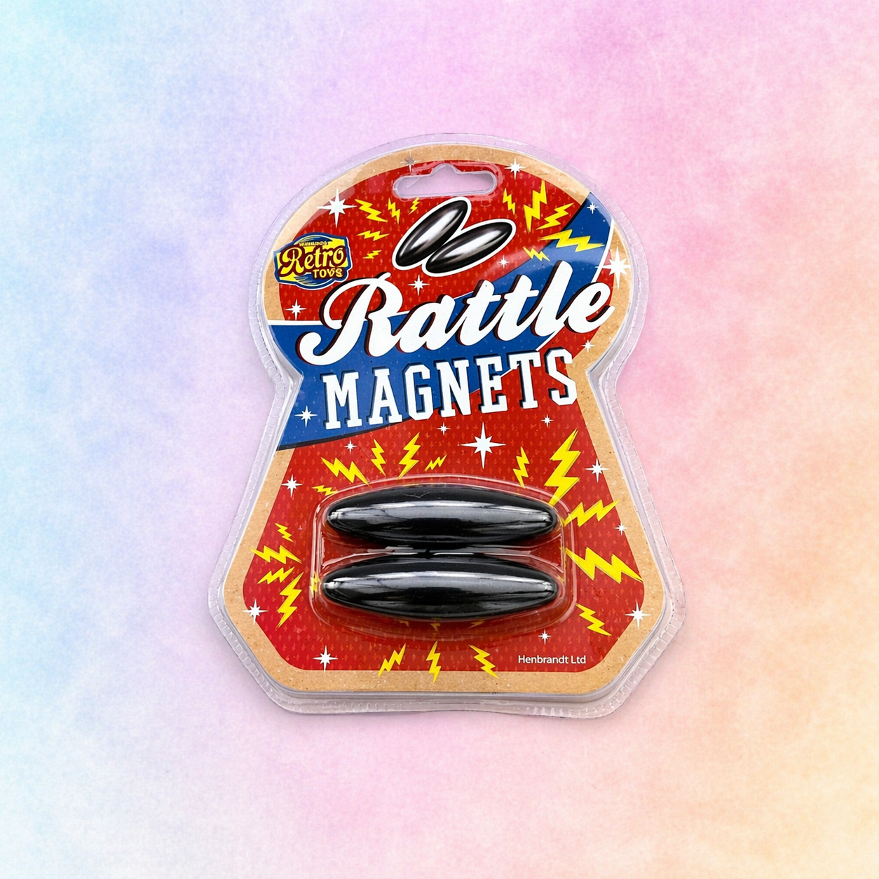 Rattle magnets sensory fidget toy in retail packaging for tactile and sound-based sensory play