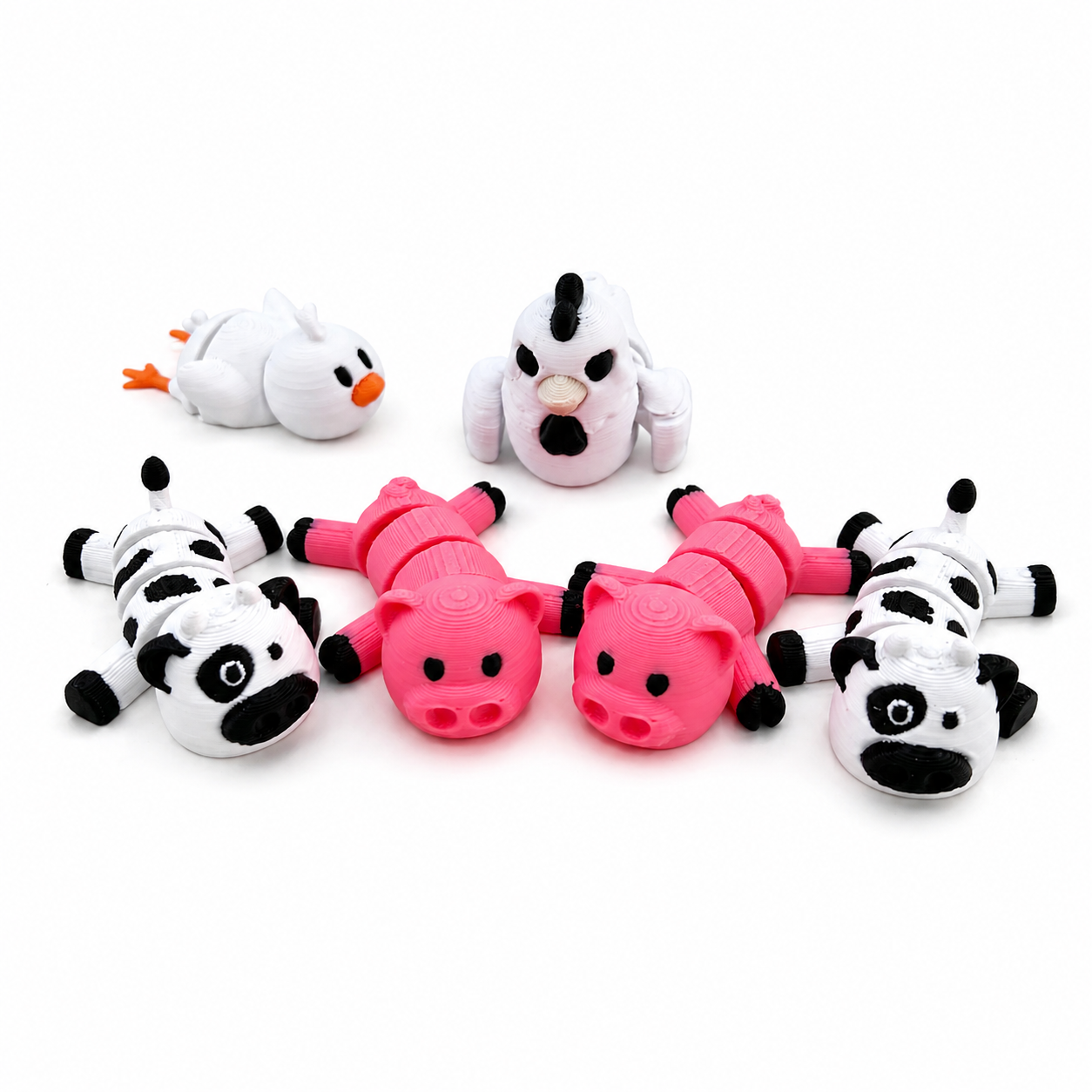 3D printed farm animal sensory toys including pigs, cows and chicken, tactile fidget toys for autism, ADHD and sensory play support