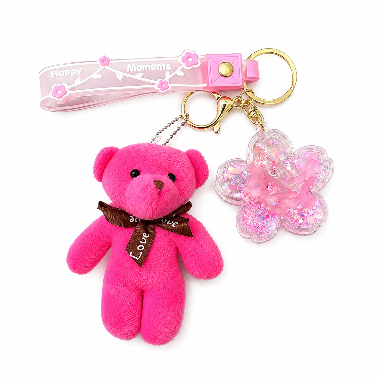 Cute teddy bear keyring with sensory charm for ADHD and autism, calming fidget toy with glitter liquid design