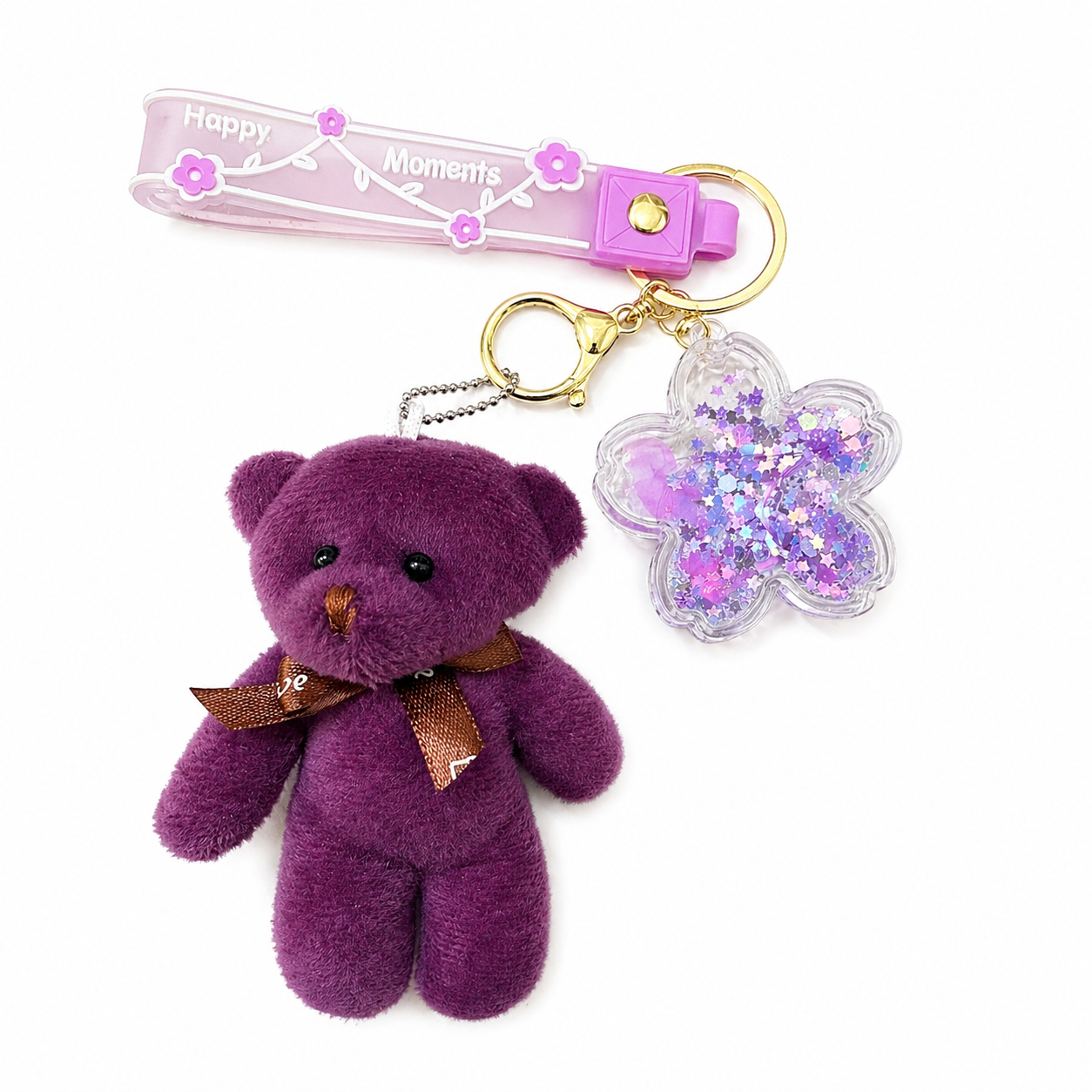 Cute teddy bear keyring with sensory charm for ADHD and autism, calming fidget toy with glitter liquid design