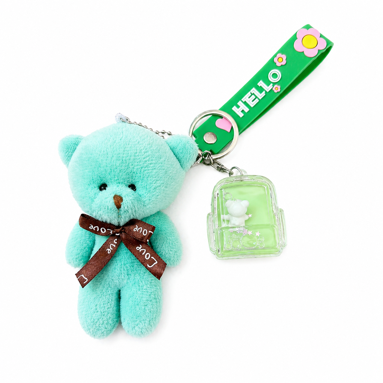 Plush teddy keychain with moving sensory charm, perfect for anxiety relief, focus and everyday use