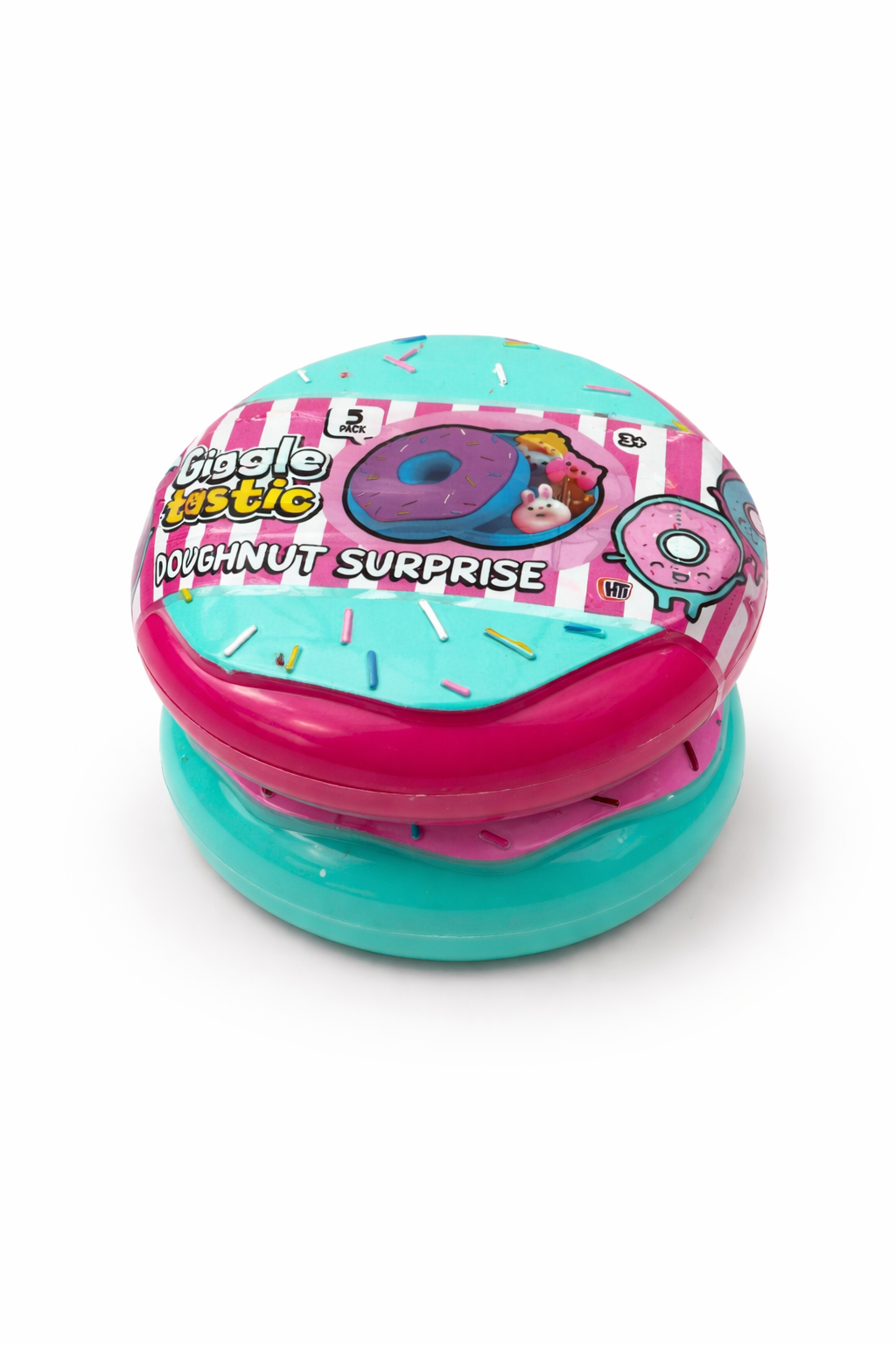 Doughnut Surprise Squishy Set closed doughnut case sensory toy pink and turquoise