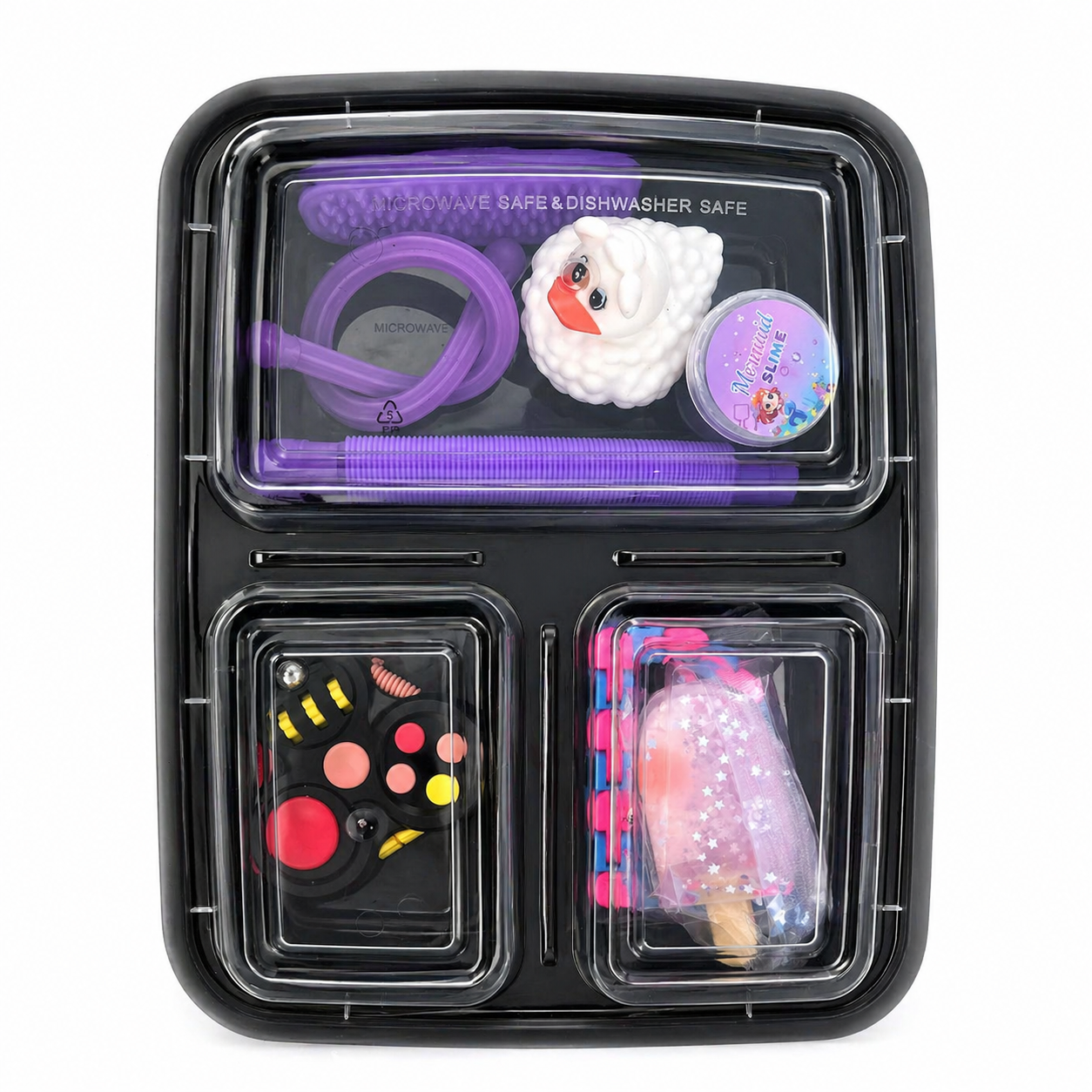 Purple sensory toy bundle with tactile fidgets, slime and tray for autism support, classroom use and messy play