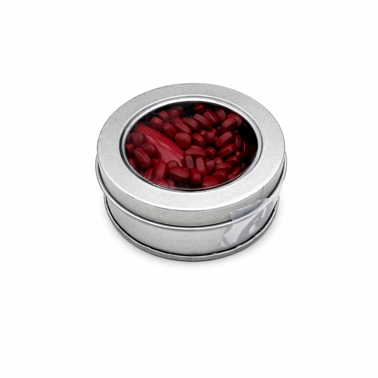 Red magnetic slime in metal tin with clear lid for calming sensory play
