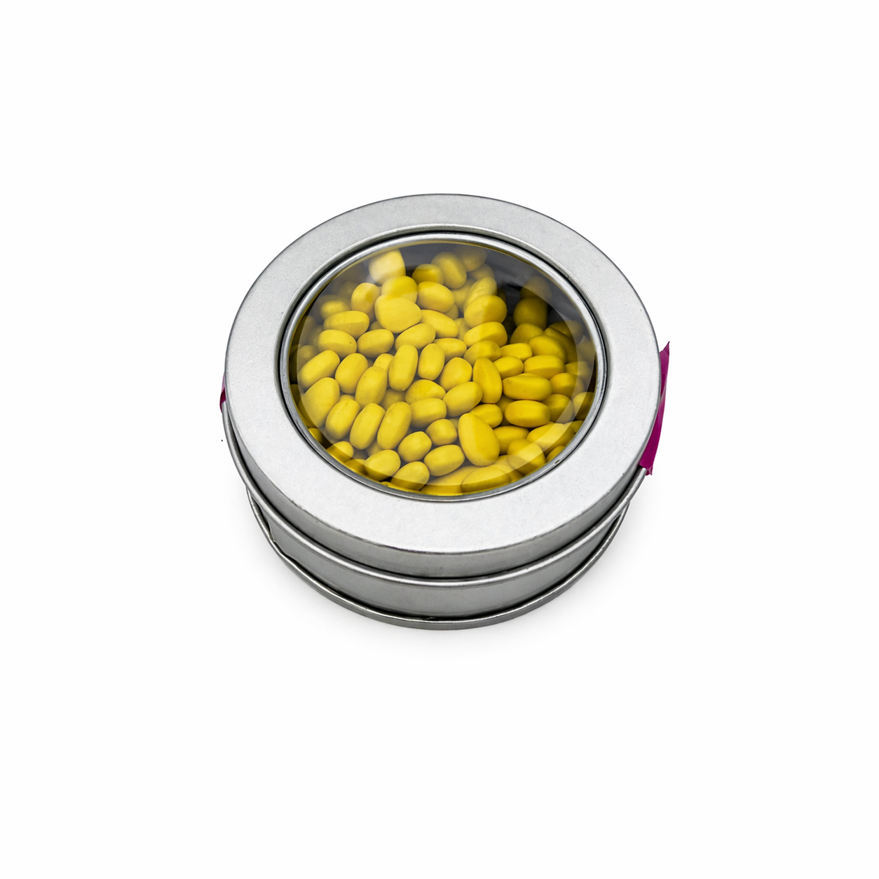 Yellow magnetic slime in metal tin with clear lid for anxiety relief and fidget use