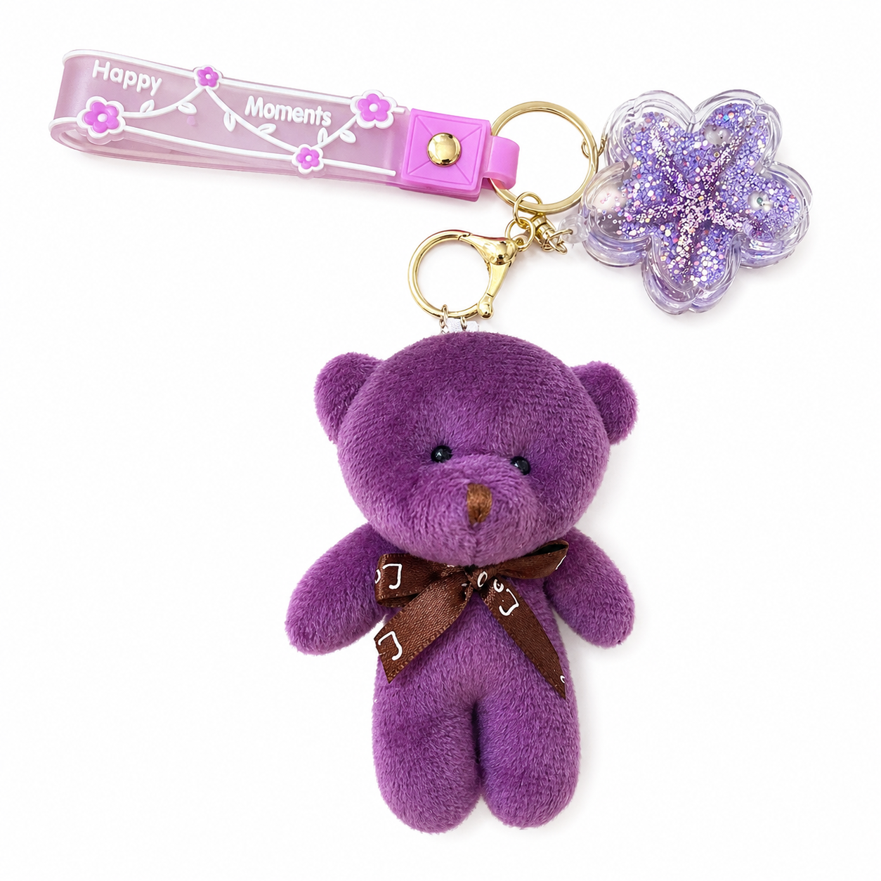 Colourful teddy bear fidget keyrings with liquid glitter and mini charms for sensory play and calming