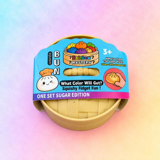 Rainbow Mystery Dumpling squishy sensory fidget toy with surprise colours and rare gold collectible for autism and ADHD support.