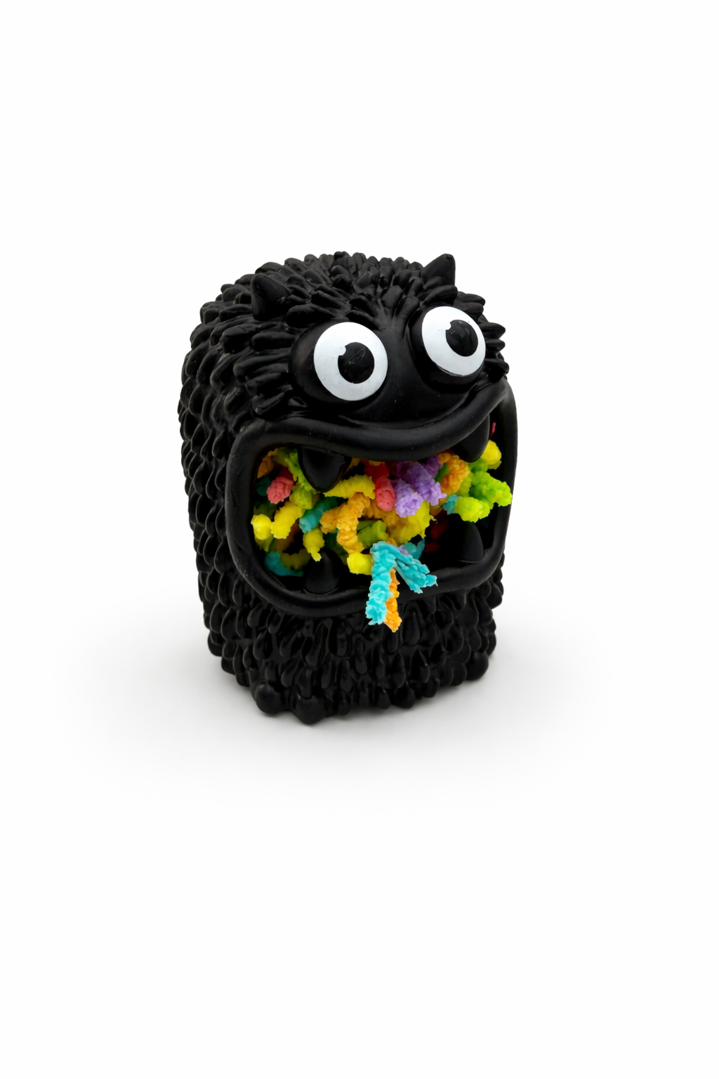 Black squidgy monster sensory toy with colourful stretchy wacky worms for tactile fidget play