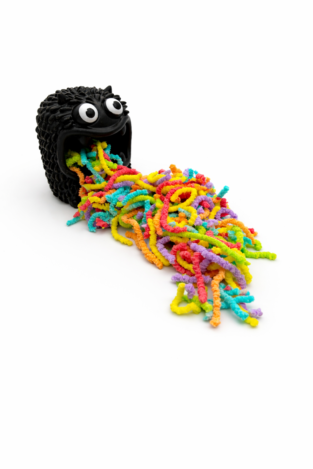 Squidgy Monster and Wacky Wormz toy with multicoloured stretchy worms flowing out for tactile sensory stimulation