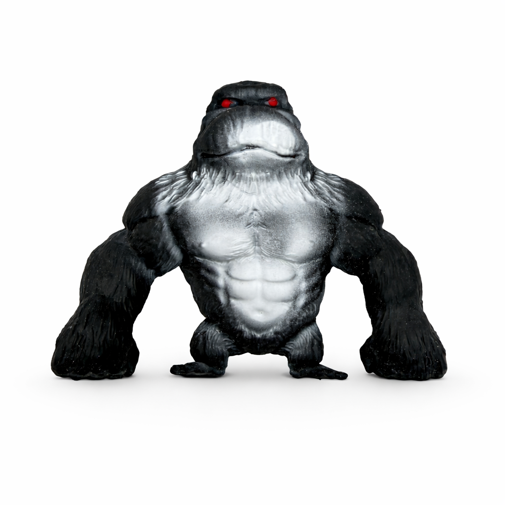 Black squish and stretch gorilla fidget toy, soft stretchy sensory toy for squeezing and tactile play