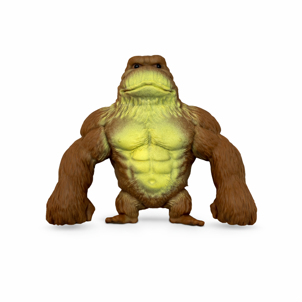 Brown squish and stretch gorilla fidget toy, soft stretchy tactile toy for squeezing and sensory input