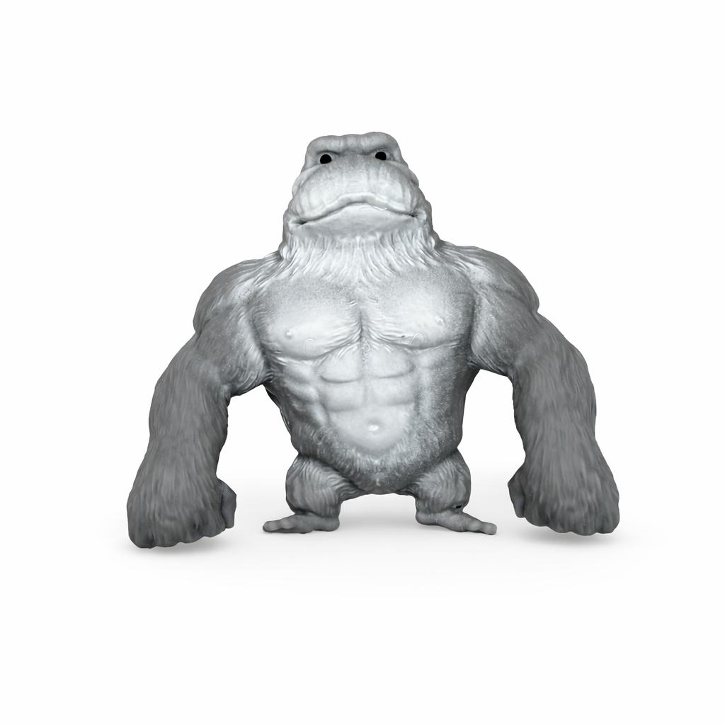 Grey squish and stretch gorilla fidget toy, soft tactile stretchy toy for stress relief and sensory play
