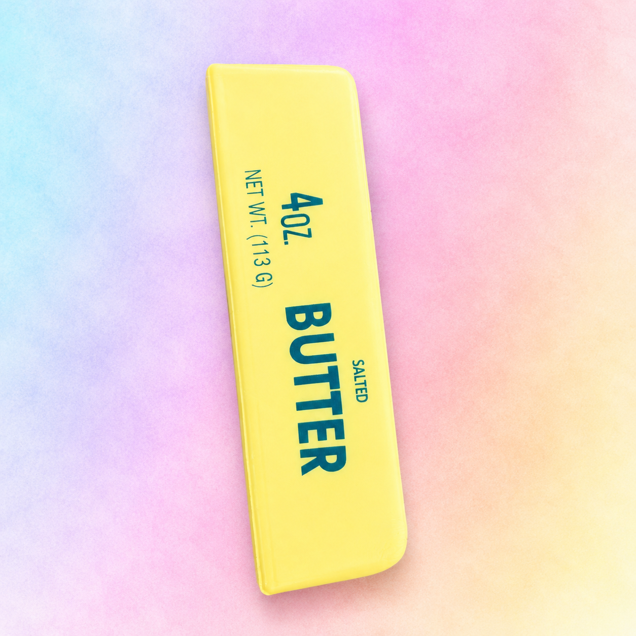 Realistic butter stick squishy sensory fidget toy for autism, ADHD, anxiety relief and calming sensory play.