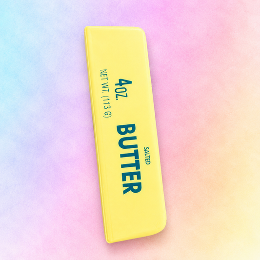 Realistic butter stick squishy sensory fidget toy for autism, ADHD, anxiety relief and calming sensory play.