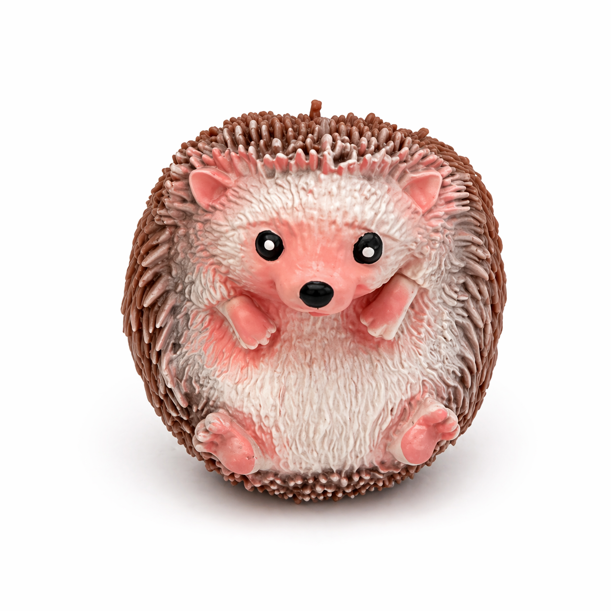 Squishy hedgehog sensory toy with soft textured surface and cute face design on white background