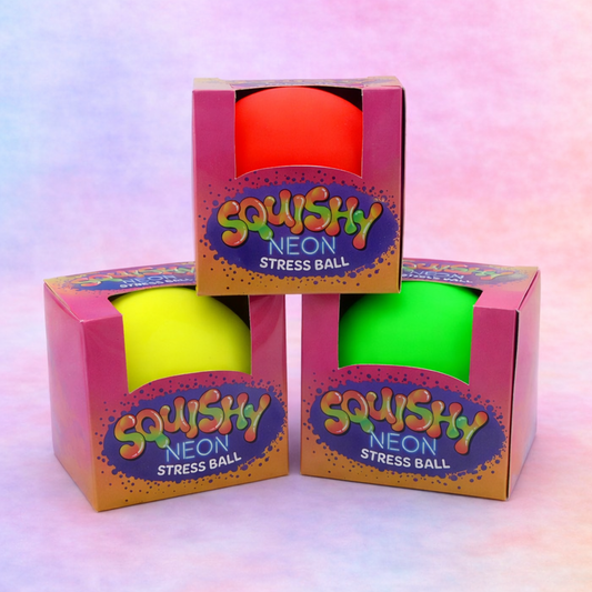 Neon super squishy stress balls in orange, green and yellow, large 90mm sensory fidget toys