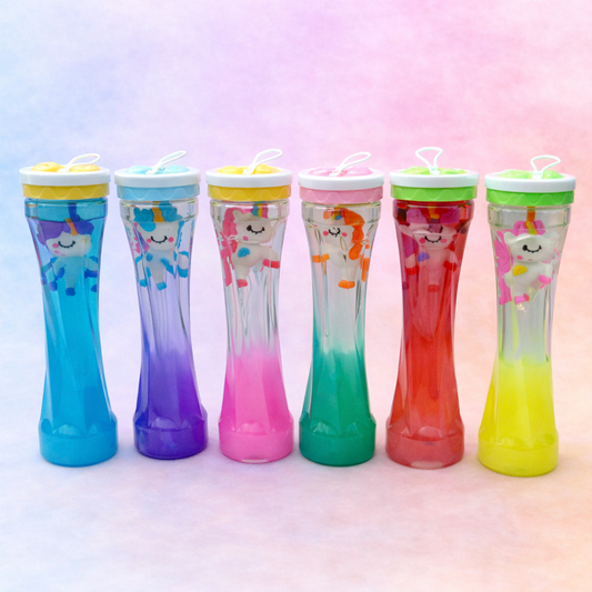 Sweet Dreams Unicorn crystal mud slime in multiple colours displayed together, sensory glitter slime in tall containers