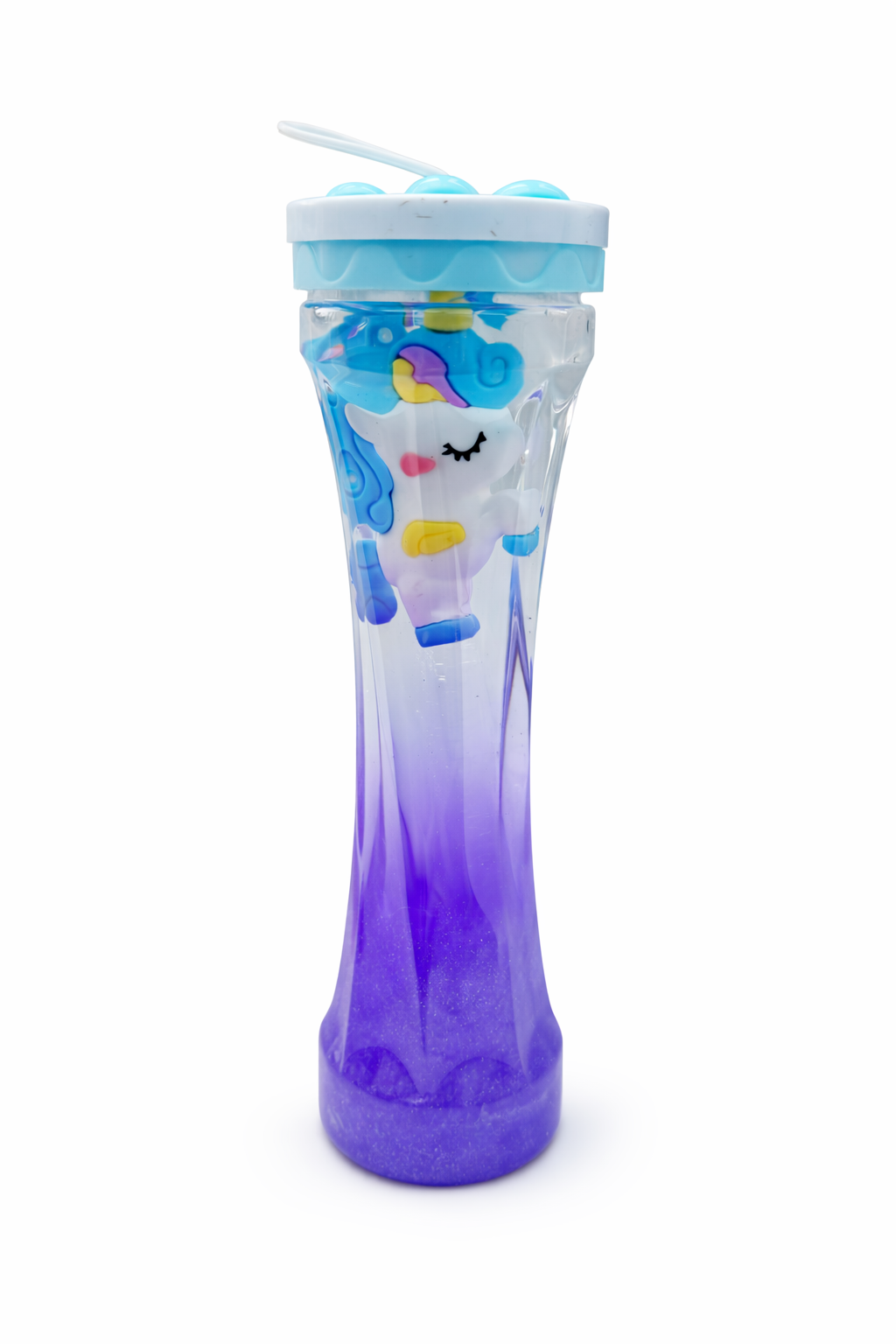 Purple unicorn crystal mud slime with floating unicorn detail, tactile sensory slime for focus and play