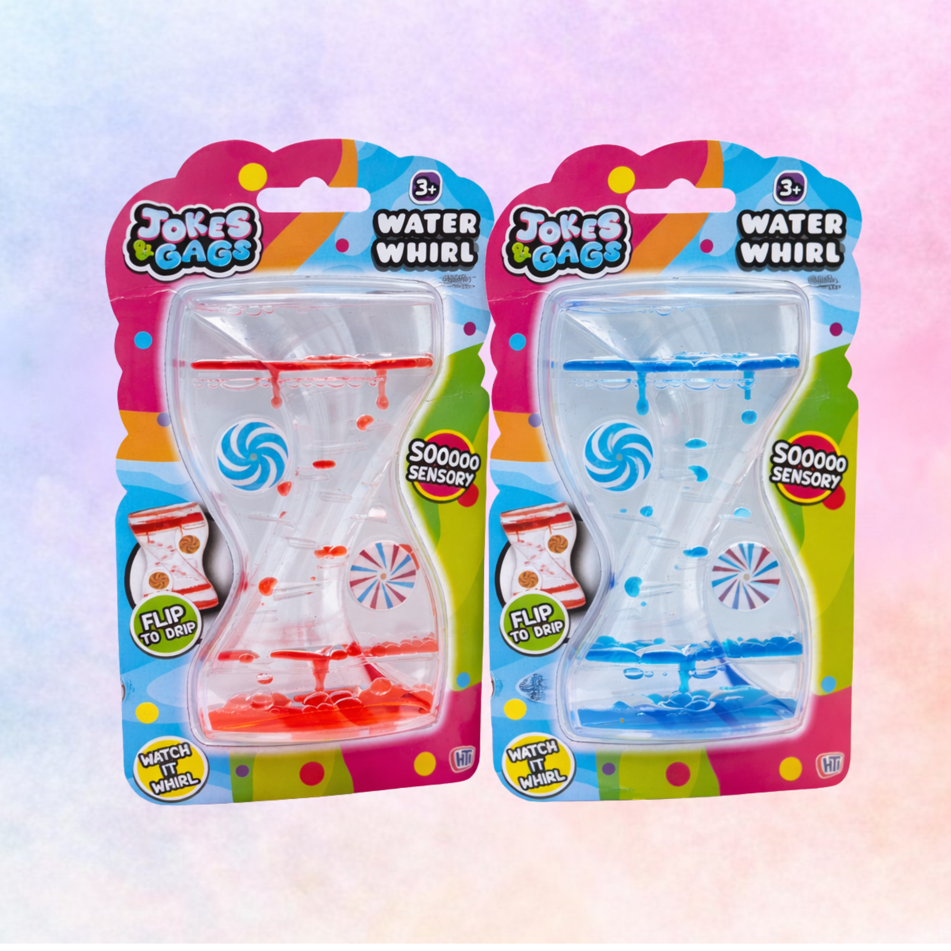 Blue and orange Water Whirl liquid motion timer, sensory bubbler toy with swirling droplets for calming focus and visual stimulation
